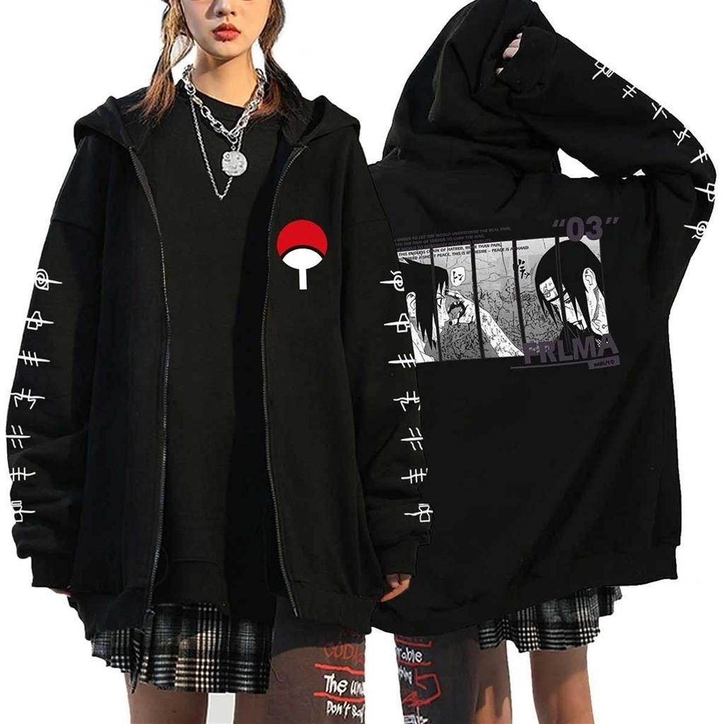 Naruto Men's Cardigan Hooded Sweatshirt Uchiha Itachi Anime Men Women Streetwear Harajuku Akatsuki Hoodies Sweatshirt Clothes