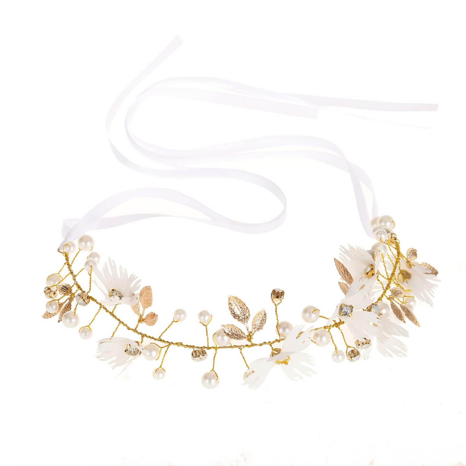 Цветочная свадебная повязка на голову Белый страз Искусственный жемчуг Блестящий Элегантный Милый Свадебный цветочный головной убор