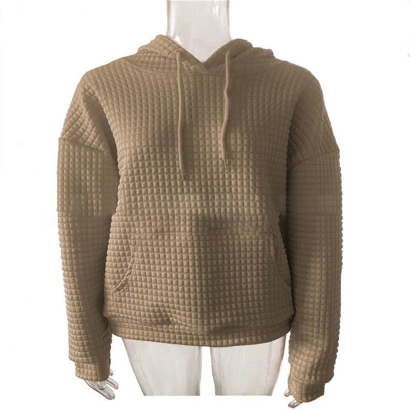 Women Oversized Waffle Sweatshirts Autumn Winter Female Tie Collar Hoody Pullover Pocket Hooded Coats