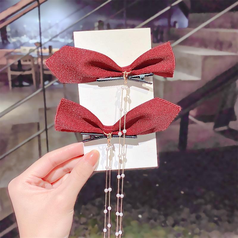 Lystrfac Korean Long Ribbon Bow Hairpin for Women Girls Hairclip Bangs Hairgrips Cute Back Head Top Clip Hair Accessories