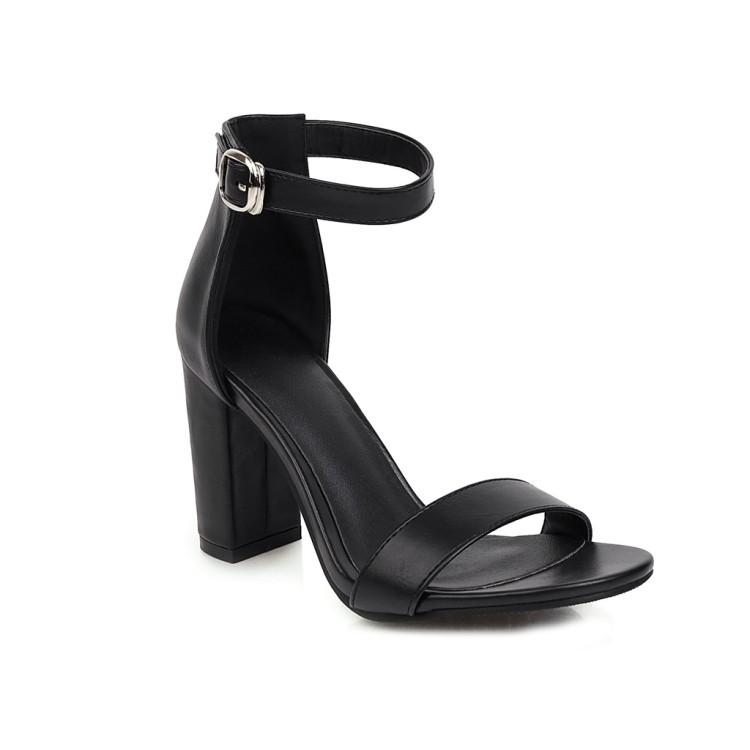 Fashion Low Sandals Woman Leather Buckle Strap Large Size 2024 Summer High Heels Suit Female Beige Women’s Shoes Low-heeled Big High-hee