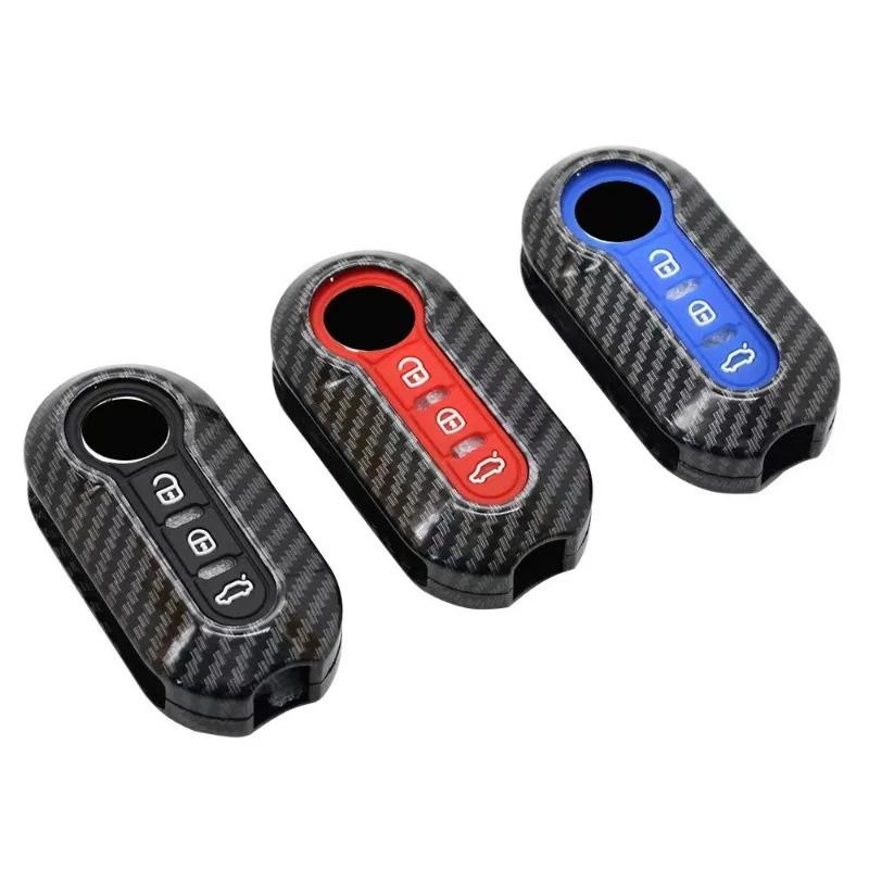 For Fiat Ottimo Keychain Carbon ABS Car Key Fob Shell Cover for FIAT 500 500L 500X Abarth 3-Button Folding Key