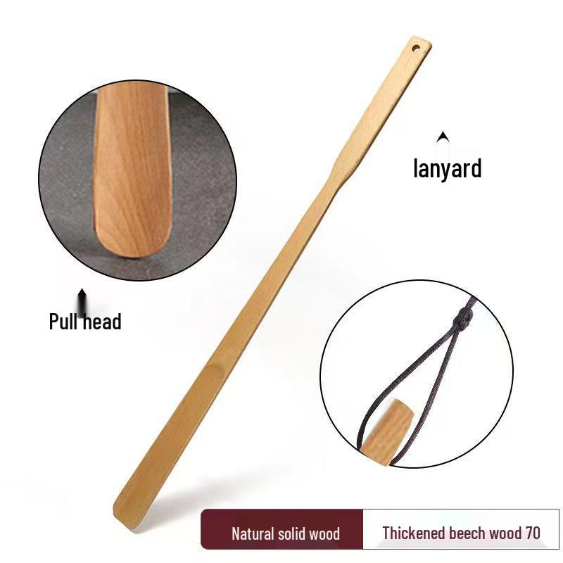 Solid Wood Long Handle Shoehorn - No-Bend Shoe Remover & Portable Puller