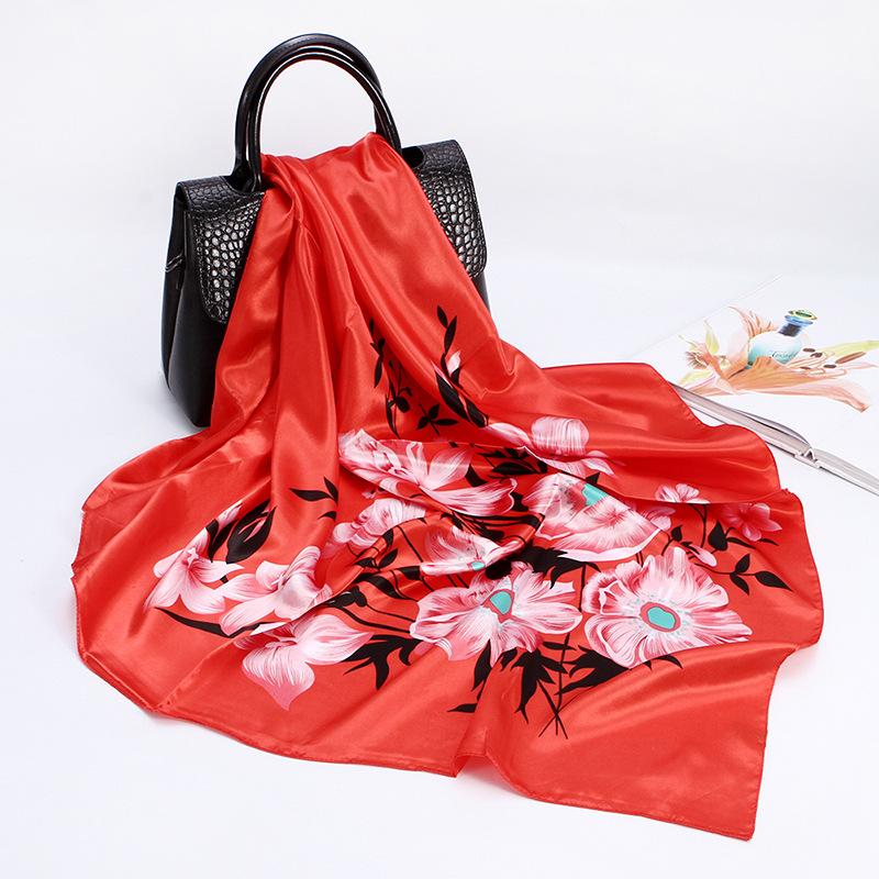 Women's Baotou Artificial Silk Satin Silk Scarf 90cm Printing Square Scarf Silk Scarf