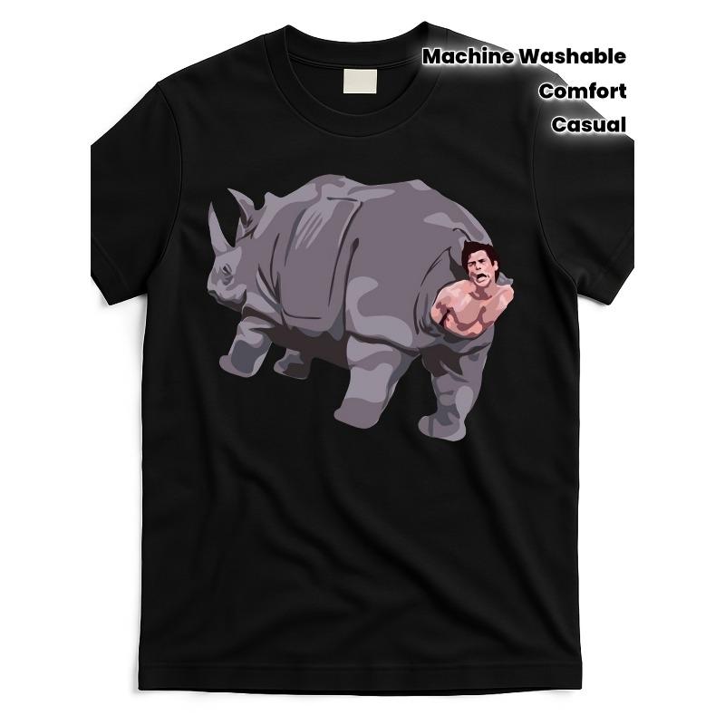 Unisex Ace Rhino Humor Graphic T-Shirt Round Neck All-Season Casual Funny Cartoon Print Tee S