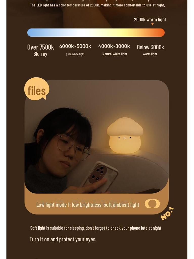 MUID Mushroom Head Rechargeable Night Light – Cute Soft Glow for Baby Feeding and Bedroom Ambiance