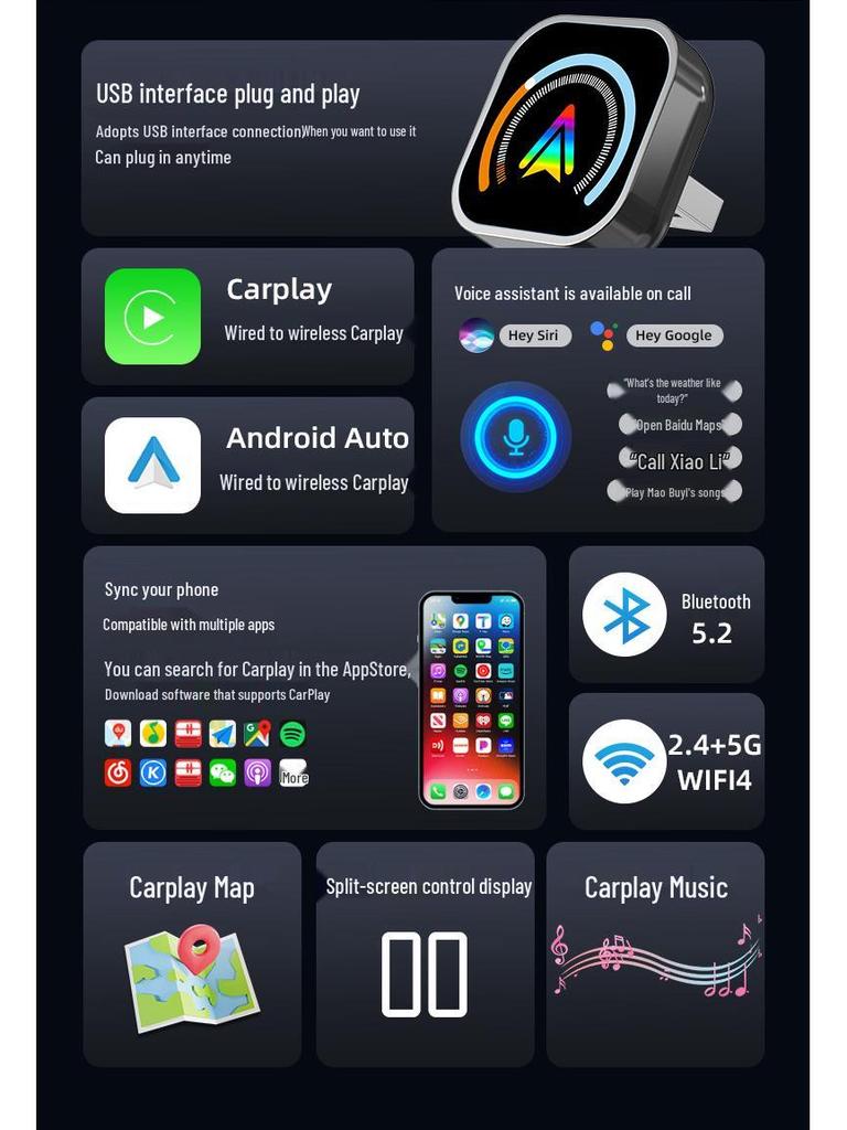 2-in-1 Wired to Wireless CarPlay & Android Auto Box