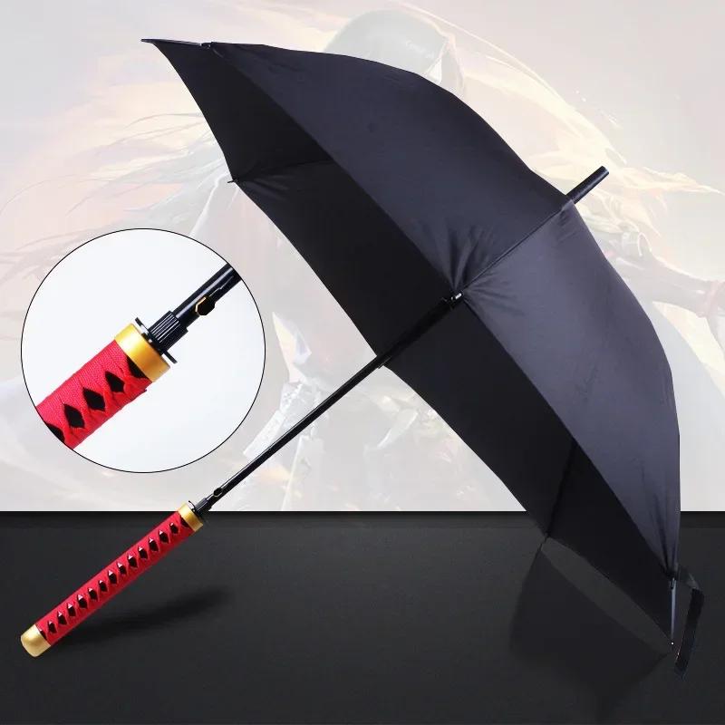 8 Bones Anime Umbrella with Long Handle Windproof Samurai Sword Japanese Ninja-like Sun Rain Straight Beach Umbrella for Gifts