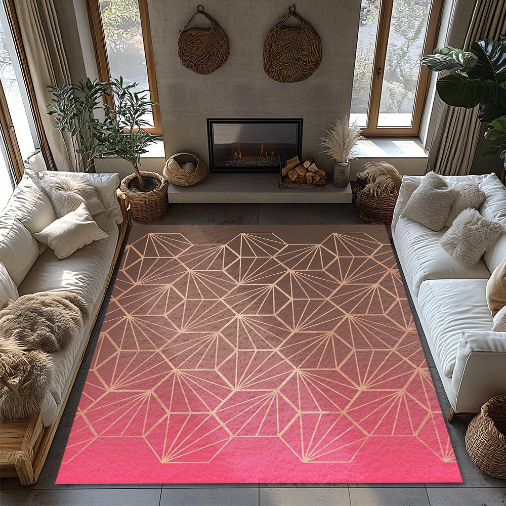 Geometric Pink Area Rug Modern Abstract Carpet Non-Slip Floor Mat Living Room Bedroom Home Decor Stylish Accent Rug Contemporary