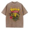 Womans Acid Wash T-Shirts Retro Manga Bees Printing Tops Crewneck Distressed Oversize Cotton Tees Trend Female Clothes