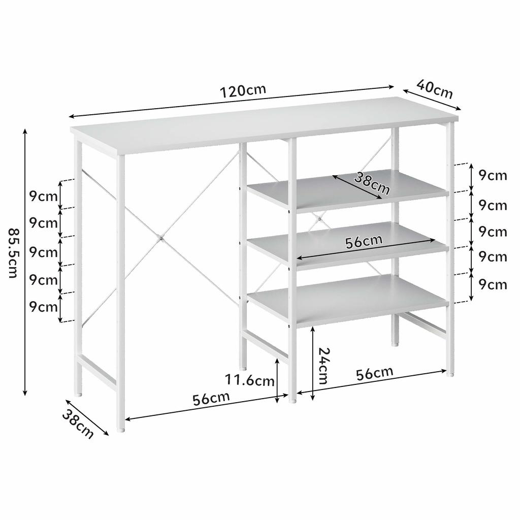 Storage Table, Combinable Organizer Table with White Metal Frame & Top, Flexibly Mountable for Kitchen, Living Room, Basement & Garage, 120x40x85.5cm