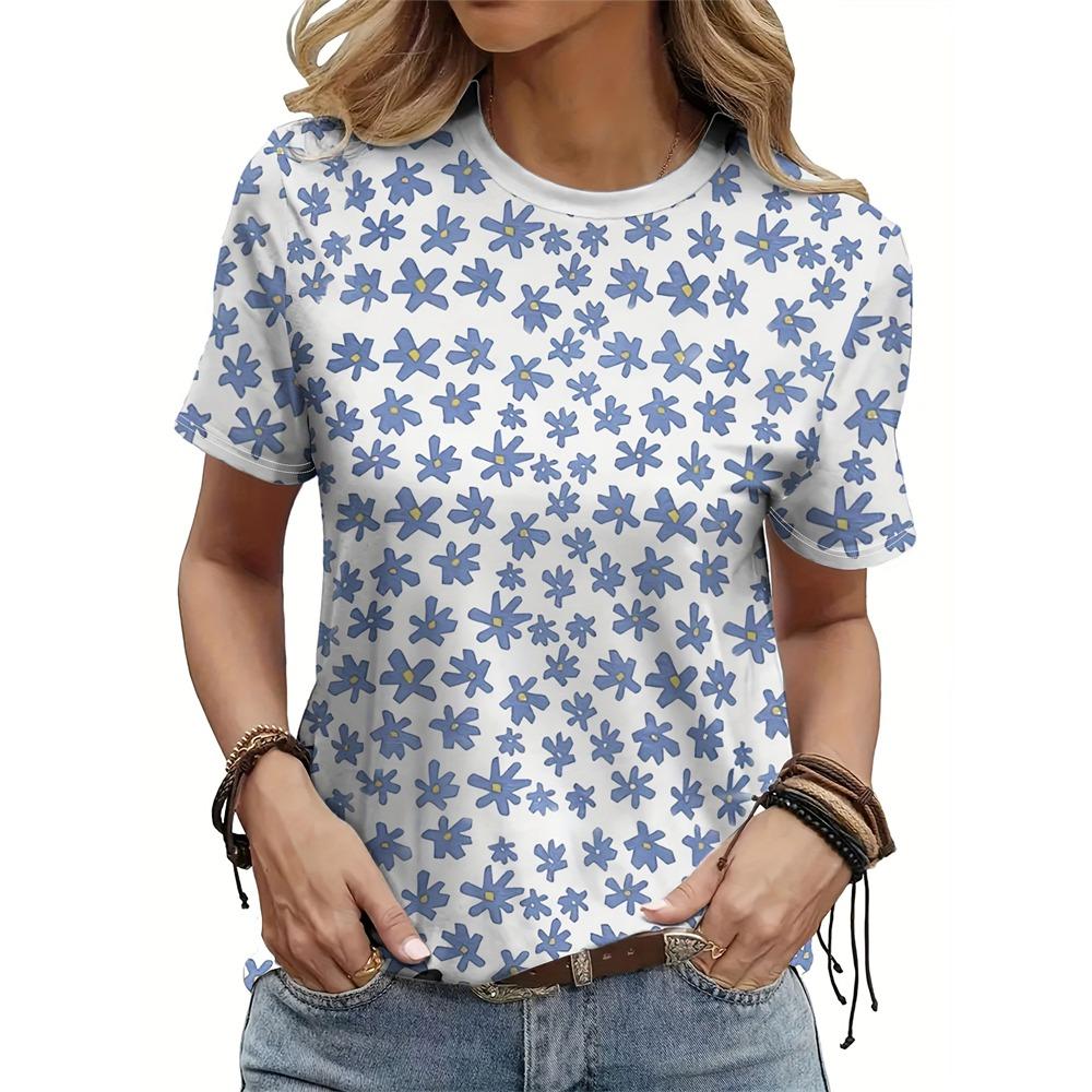 Ladies Casual Short Sleeve Top Heart Printed Ladies Cute Style Short Sleeve T Shirt Summer Home Short Sleeve Ladies T Shirt Tees