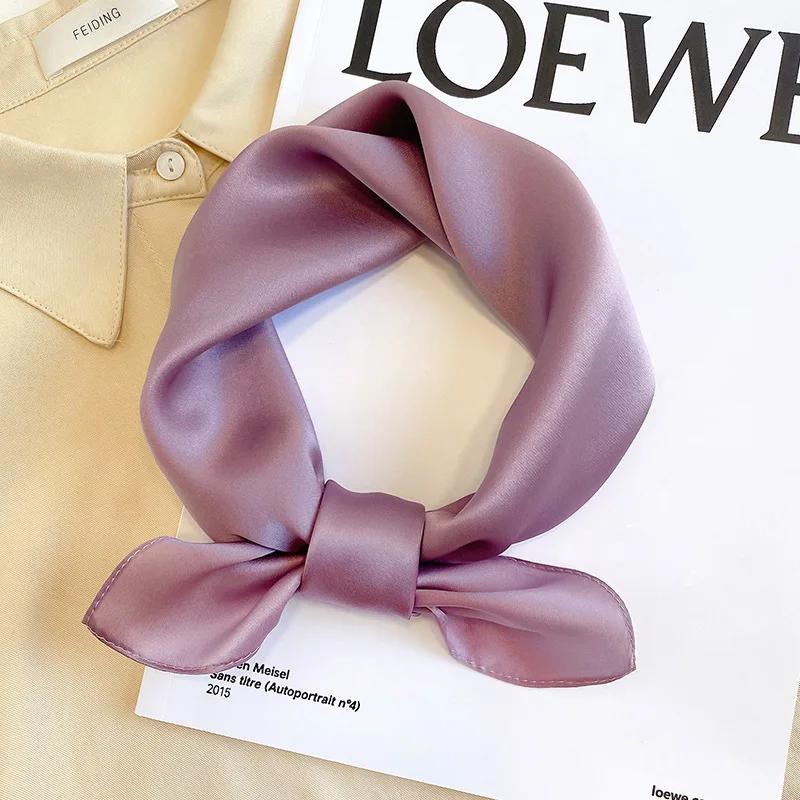 Solid Color 100% Nature Silk Square Scarfs for Women Neck Ties Foulard Neckerchief Hairband Hands Bag Ribbons Headband Gift