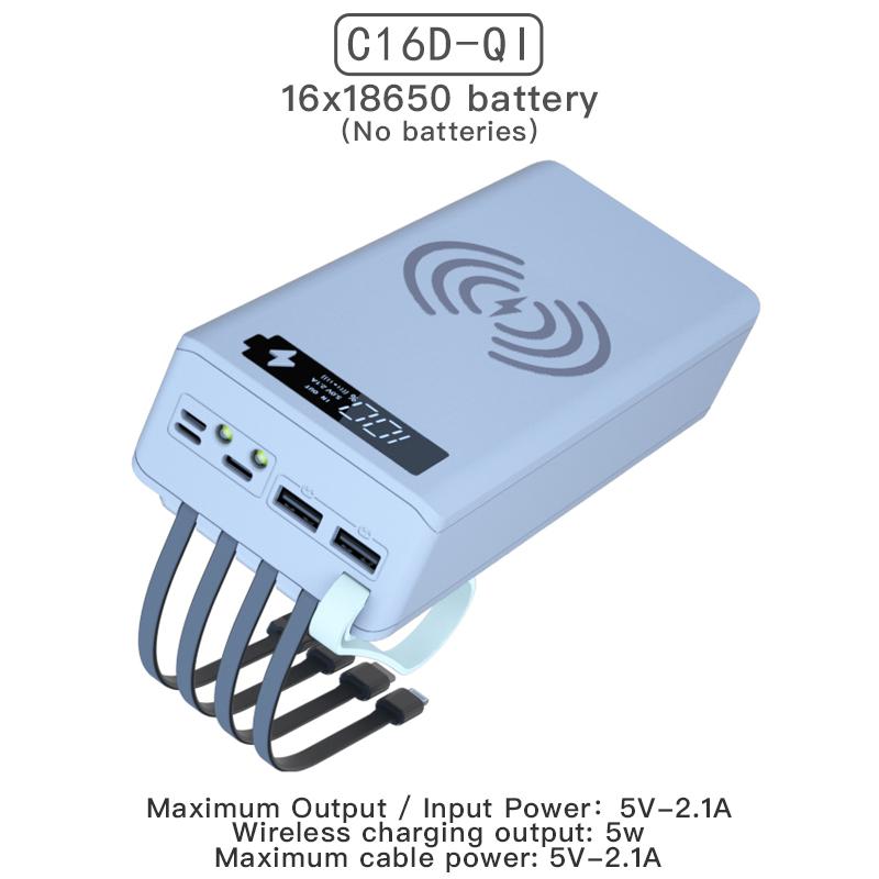 C16D 5V USB כפול USB 16*18650 מארז Power Bank C16D עם 4 חוטים LEDs תאורת עשה זאת בעצמך קופסה ניתנת להסרה QC3.0 טעינת סוללה קופסאות אחסון