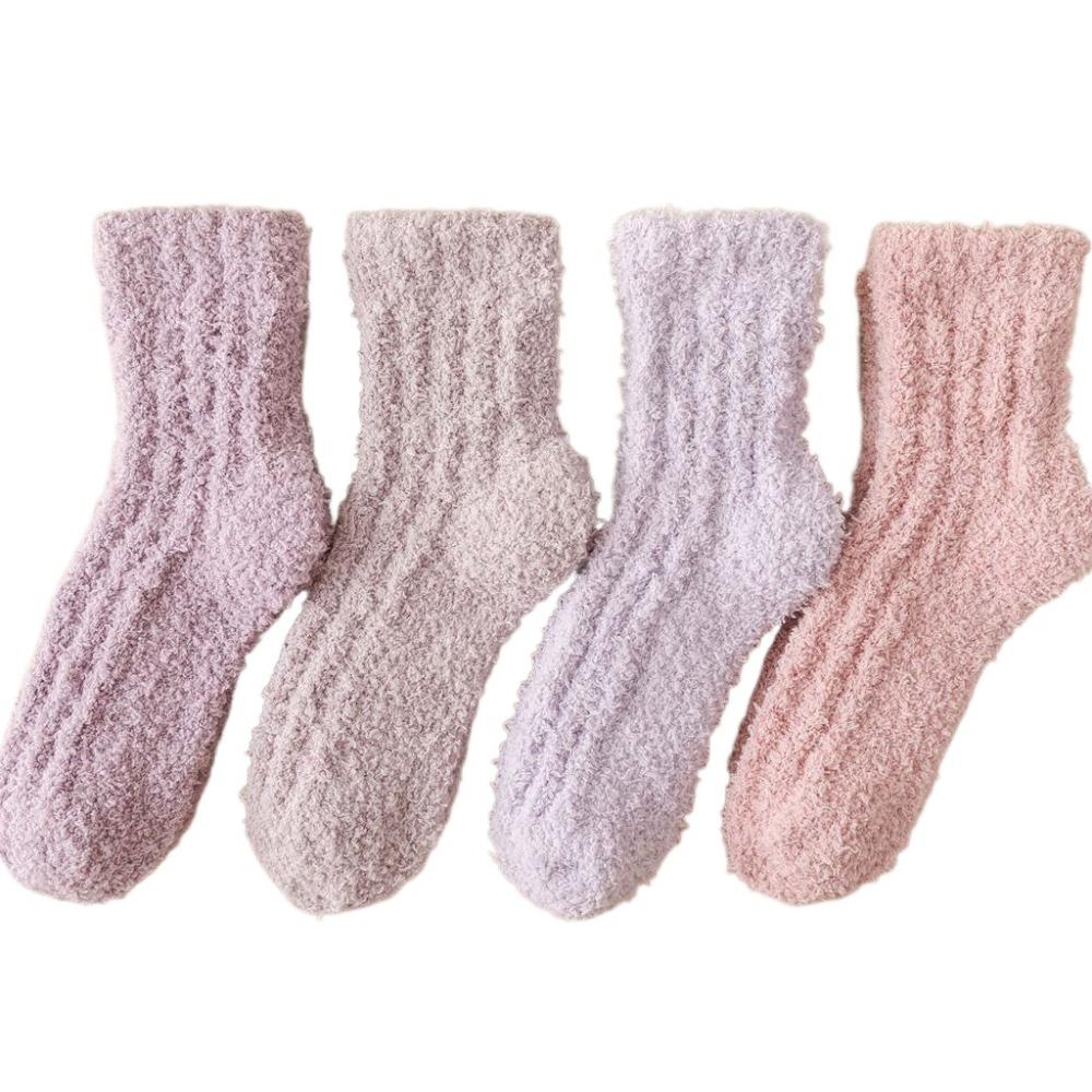 4Pairs Sleeping Floor Plush Socks Winter Mid Tube Socks Women Kawaii Coral Fleece Socks  Autumn