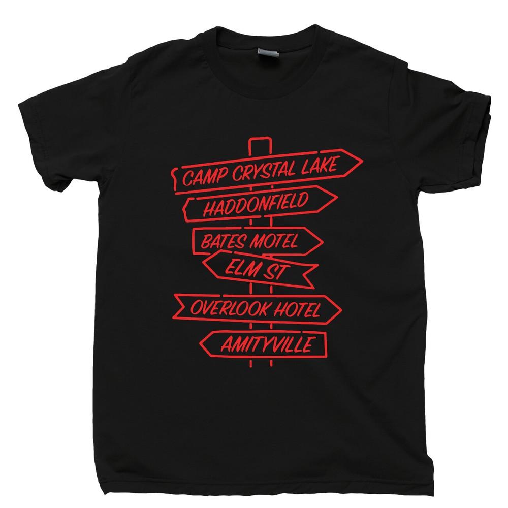 

Horror Movie Sign T Shirt Halloween Friday 13th Nightmare Psycho DVD Blu Ray Tee 4XL