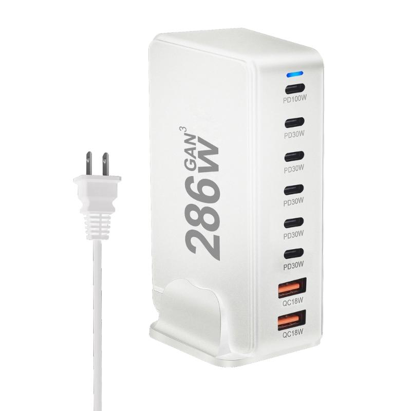 Multiports Charging Station with 286W Output, 6 USB C and 2 USB Slot Desktop Charging Holder Stand for Tablet Phones