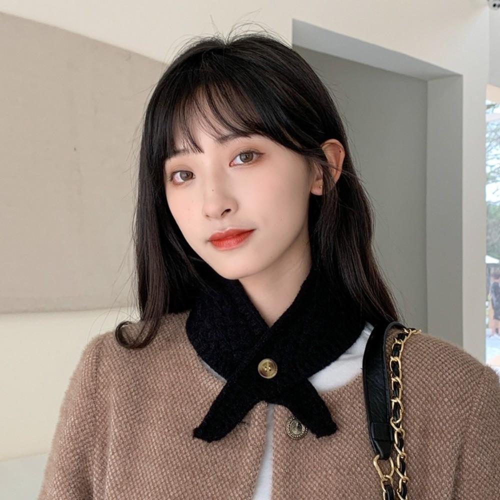 Cold Resistant Knit Triangular Scarve Solid Color Knitted Cross Scarf False Collar  Female