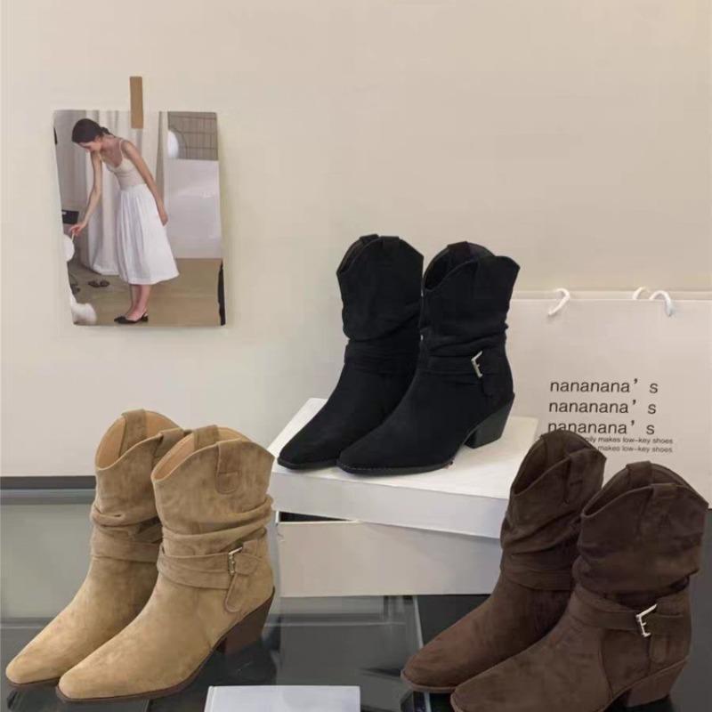 Fashion New Style Fashion Women's Suede Long Boots Soft Platform Side Zipper Women Western Boot Plus Size Solid Color Luxury Boots
