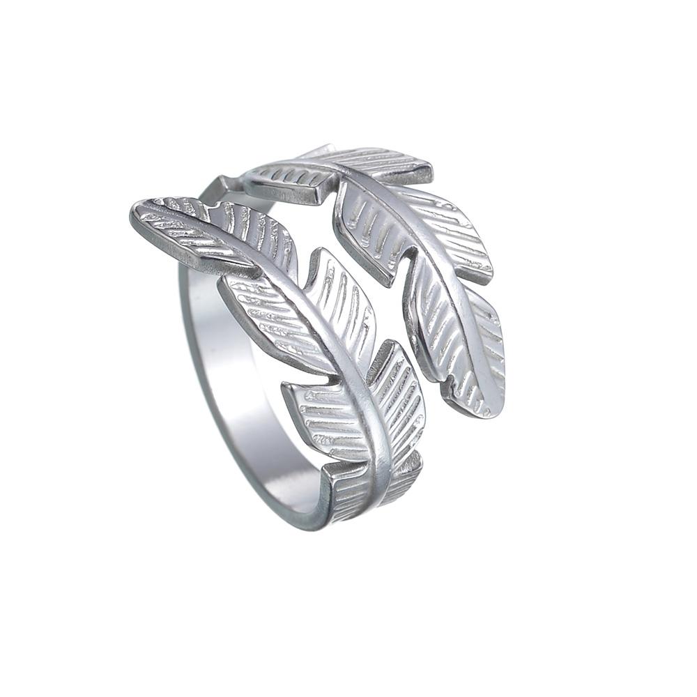 Fashion Adjustable Stainless Steel Leaf Open Ring for Women Girls - Birthday Wedding Gift