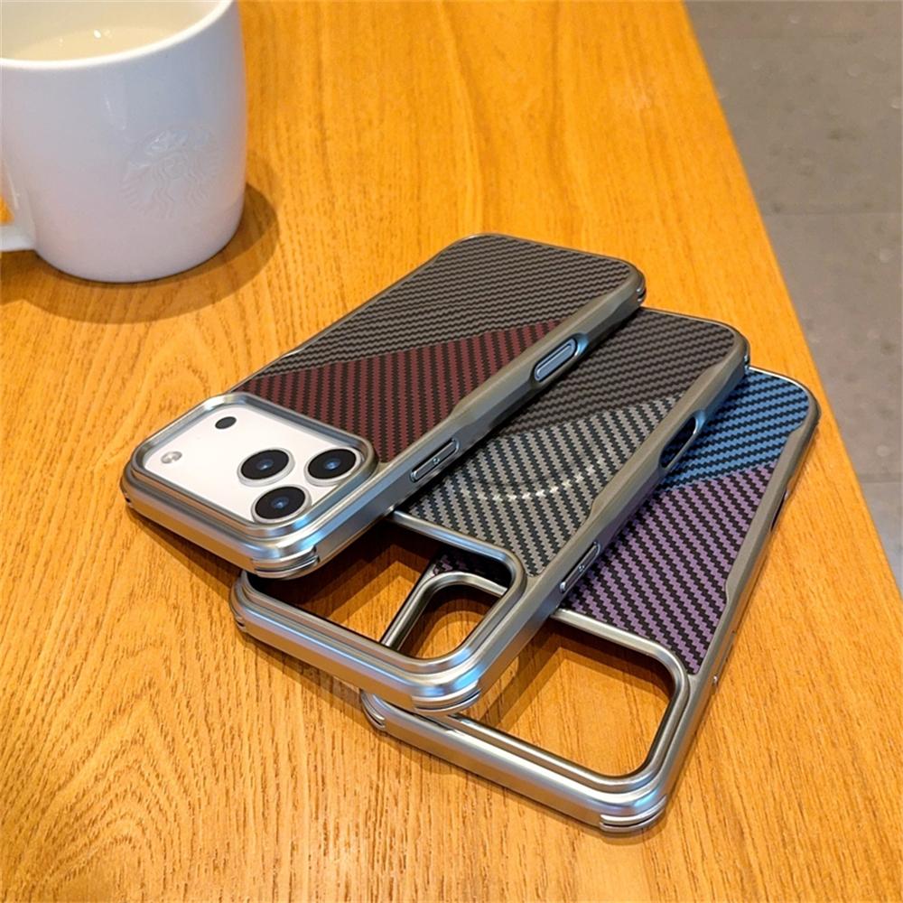 Carbon Fiber Pattern Magnetic Case For iPhone 17 16 15 Pro Max Plus Air For Magsafe Business Shockproof Retro Lines Cover