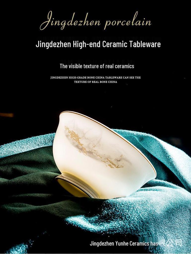 2024 New Luxury Glazed Ceramic Bowl and Plate Set with Chopsticks – High-Temperature Housewarming Gift