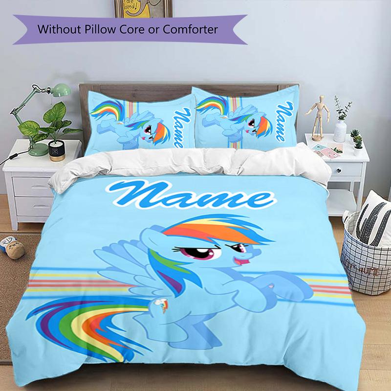 3pcs My Little Pony1 Cover Set - Personalized Name, HD Printed Bedding with 1 Cover and 2 Pillowcases - Perfect for Home Decor, Easy Care