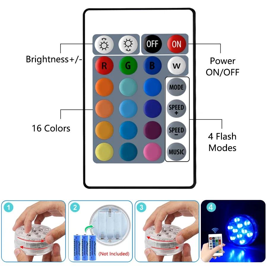 10Led RGB Dive Fish Light LED Underwater Lamp Remote Control Swimming Pool Light Portable Battery Operated For Vase Aquarium