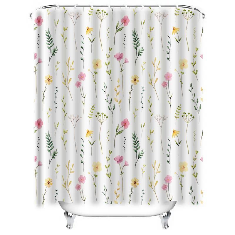

Elegant Floral Pattern Waterproof Shower Curtain Bathroom Decor With Hooks Add Nature Touch To Spa Style Easy To Clean Durable W60H190(CM)-1 Pcs