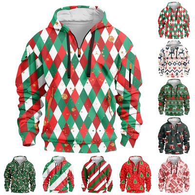 Men's Printed Sweatshirt Hoodie Zipper Arm Pocket Cardigan Men's Sports Large Size Casual Hoodie