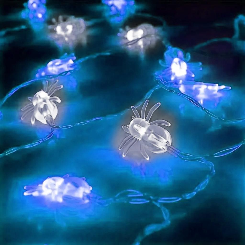 1pc Transparent Spider 20LED String Lights Battery Powered Outdoor Hanging Lights For Haunted House Window Halloween Decoration
