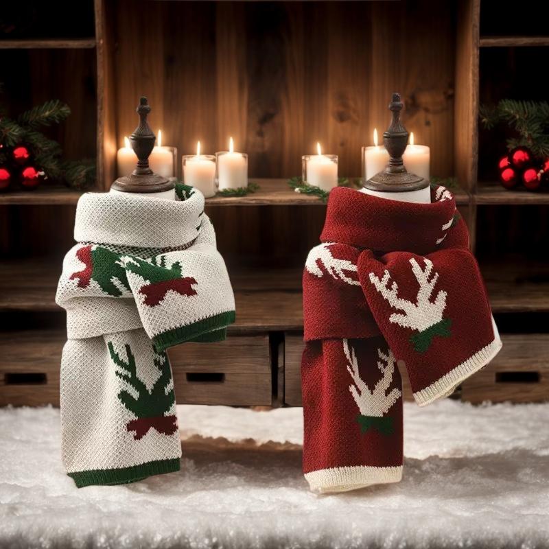 Fashionable Christmas Elk Snowman Scarf Warm Shawl Red Scarf Student Couple Christmas Gift Winter Warm Neck Protection Scarf