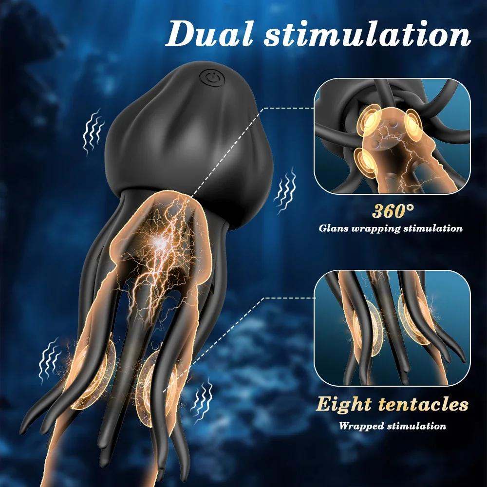 Male Masturbator Penis Glans Jellyfish Electric Glans Trainer Masturbation Tools Vibrator Penis Massager for Men Adult Sex Toys