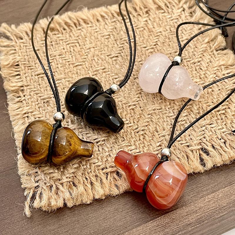 Natural Stone Gourd Pendant Sweater Necklace - Simple Design for Women