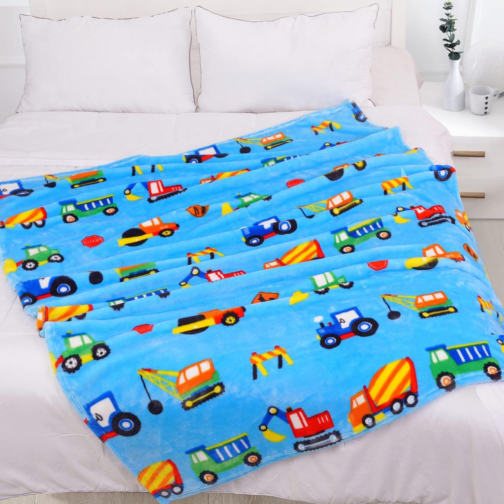Yellow Construction Truck Blanket Cartoon Tractor Cars Flannel Throw Blankets for All Season Kids Boys Excavator Sofa Blanket
