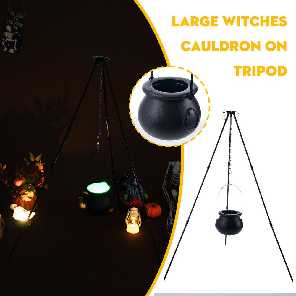 Chaudron de sorcière sur trépied avec lumières, Pot de sorcière noir Bol décoratif d'Halloween, Décoration seau à bonbons pour Maison Porche Jardin Pelouse Fête