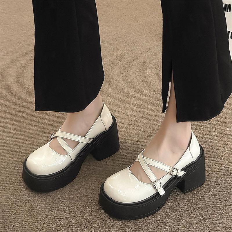 Fashion White Y2K High Heels Pumps Women 2024 Chunky Platform Mary Jane Shoes Woman Sweet Cute heart-shaped buckle Lolita shoes