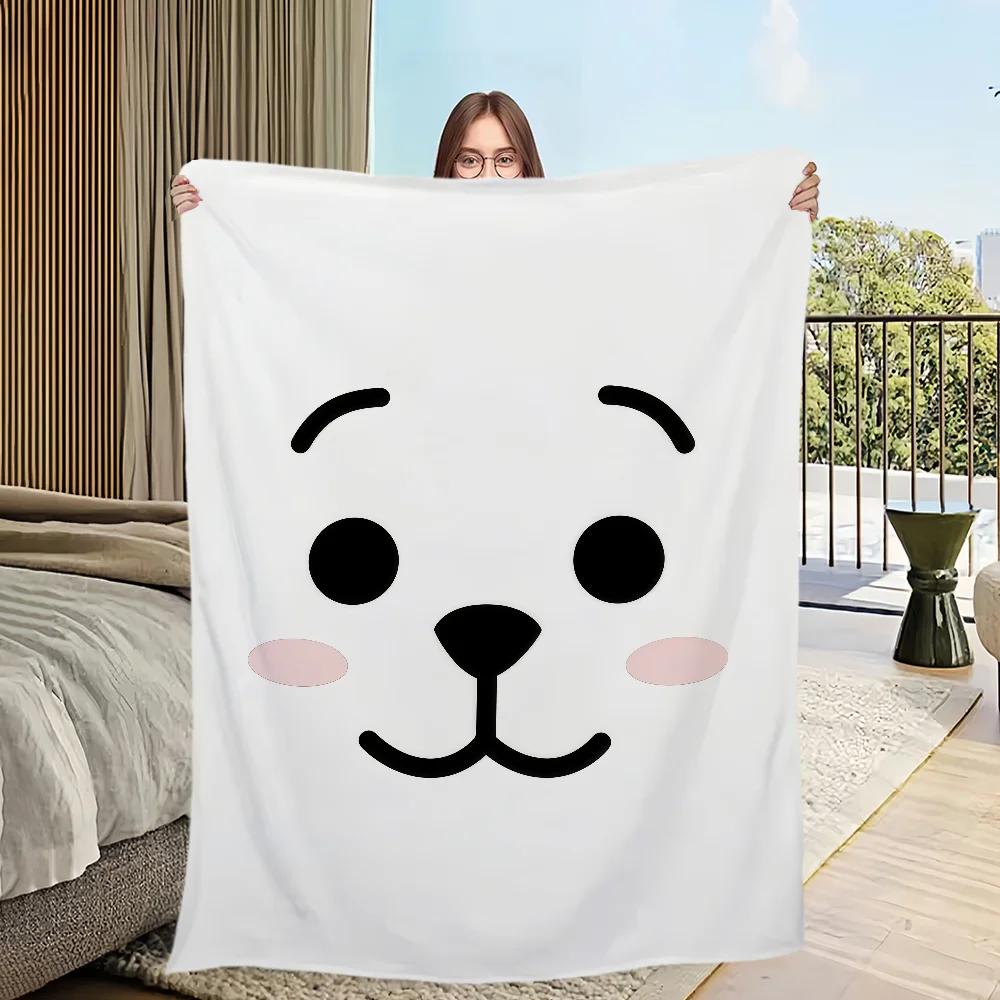 Cute Kpop Flannel Warm Comfort Soft Face Plush Throw Blanket for Living Room Office Bedroom Travel Gift BBTS