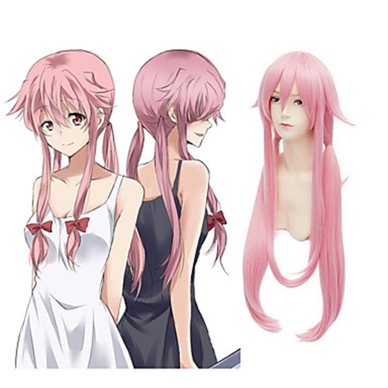 Synthetic Hair Pink Long Straight Heat Resistant Fiber Wigs The Future Diary Gasai Yuno Cosplay Wig