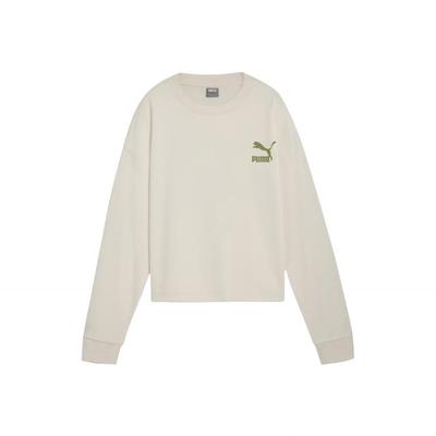 Letter Print Design Comfortable Round Neck Pullover Long Sleeve Sweatshirt Women Sweatshirt Beige 685572-87