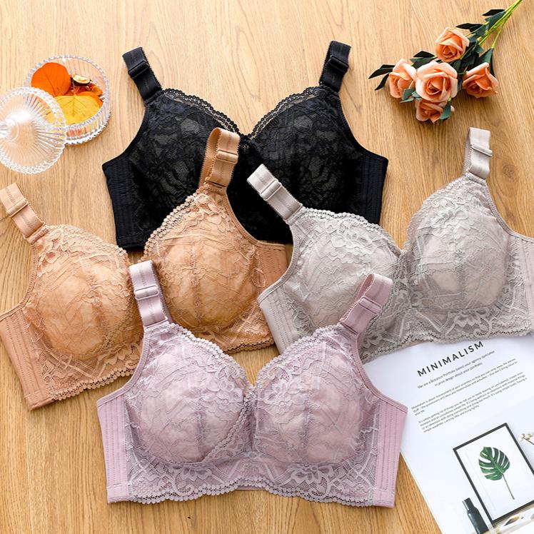 Women's Full-face Cup Thin Cup Bra Without Underwire Comfortable Breathable and Sexy Lace Plate-size Underwear