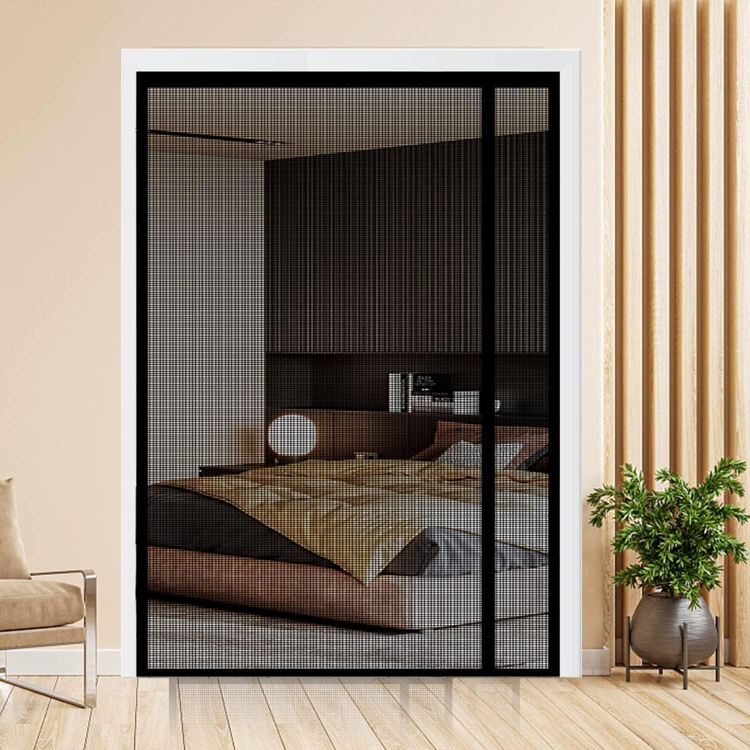 

Reversible Left or Right Side Opening Magnetic Screen Door, Narrow Durable Fiberglass Mesh Curtain Hands Free for Patio, Bedroom, Fits Door Size Black W70*H200cm чорний