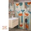 Retro Mid Century Modern Duschvorhang, Orange Türkis Beige Badezimmerdekor, Atomzeitalter Badezimmervorhang