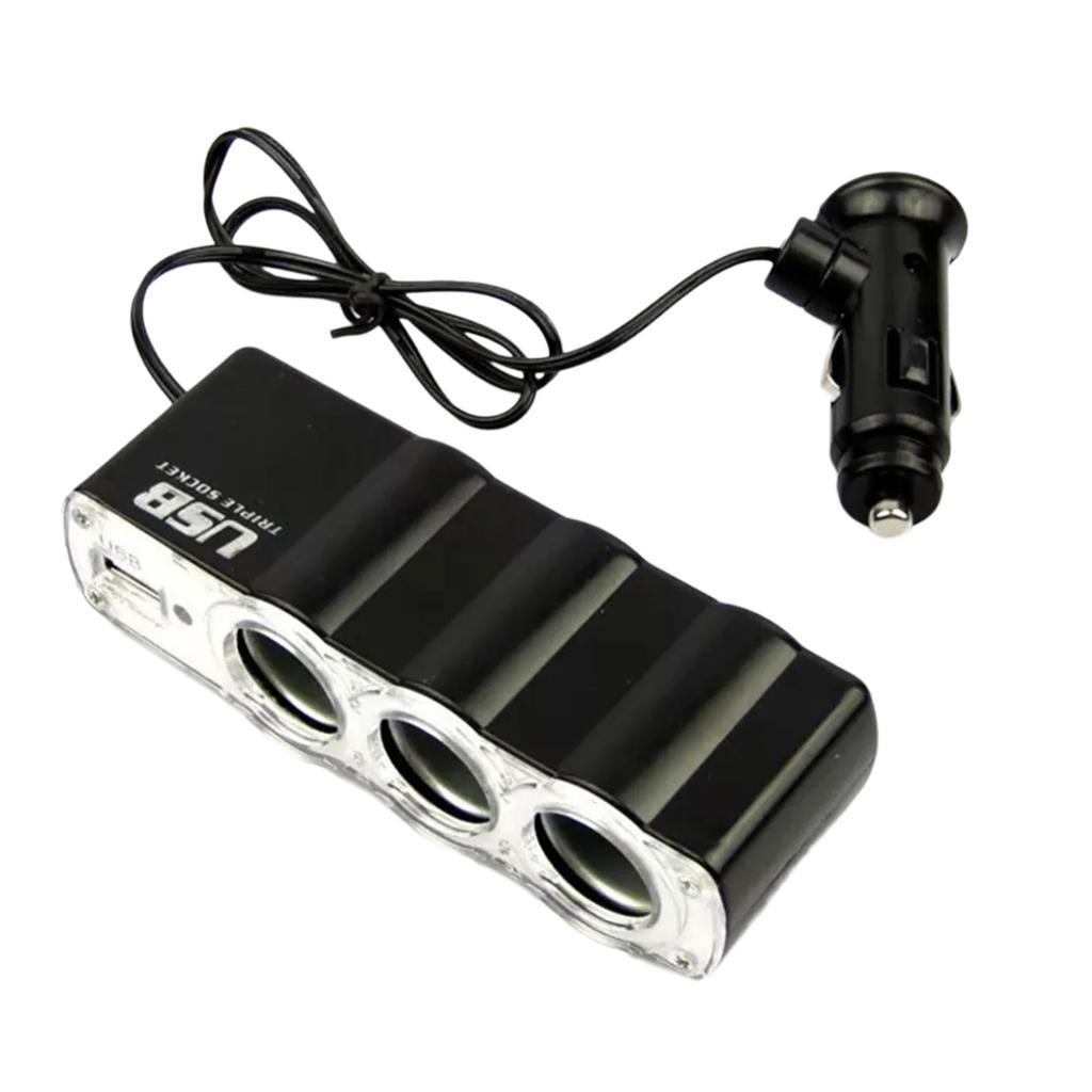 12V/24V Vehicle Power Splitter Adapters with 3 Cigarettes Lighter Port and Builts In USB Chargers for Mobile Gadgets