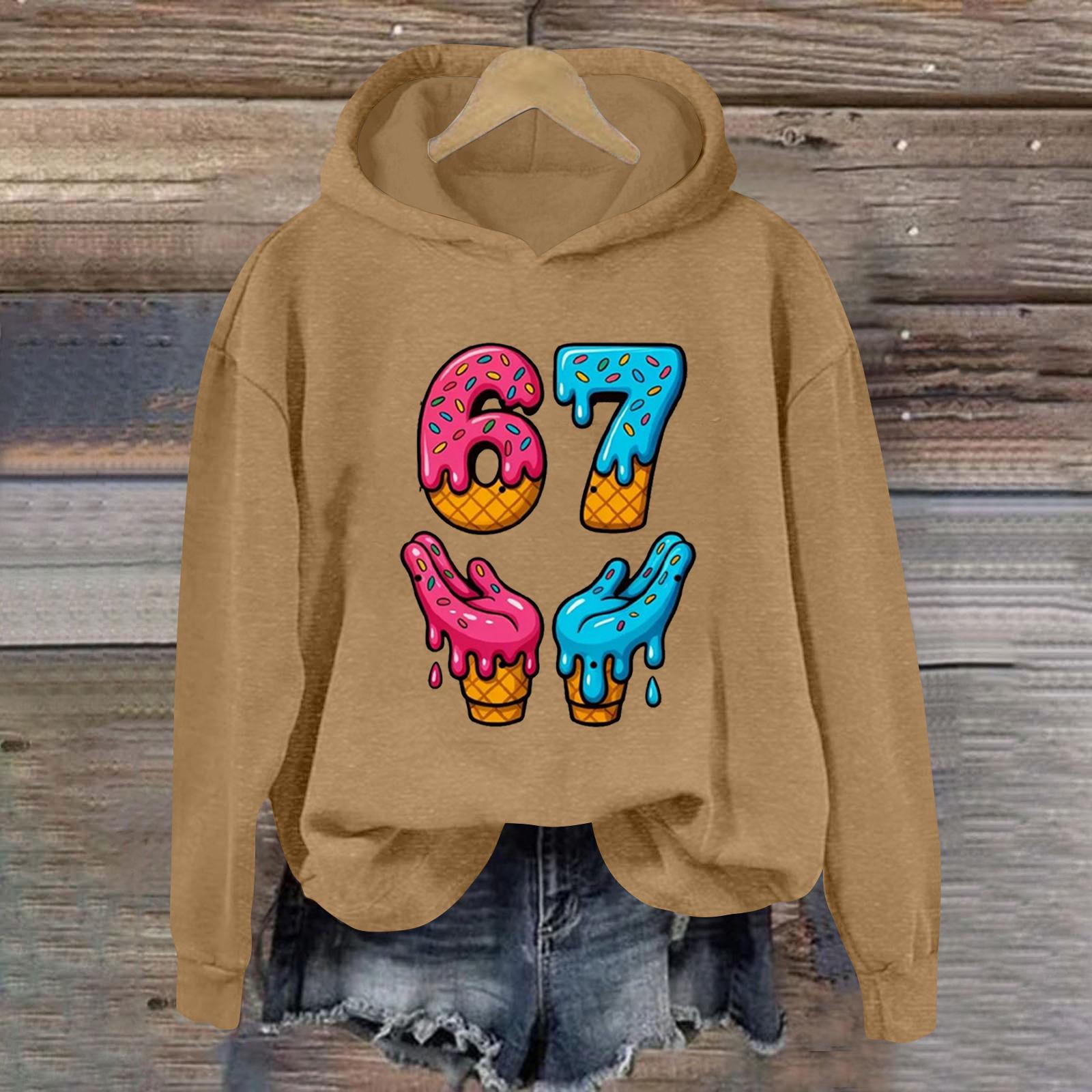 

Жіночий модний повсякденний світшот з капюшоном з довгим рукавом з принтом M хакі