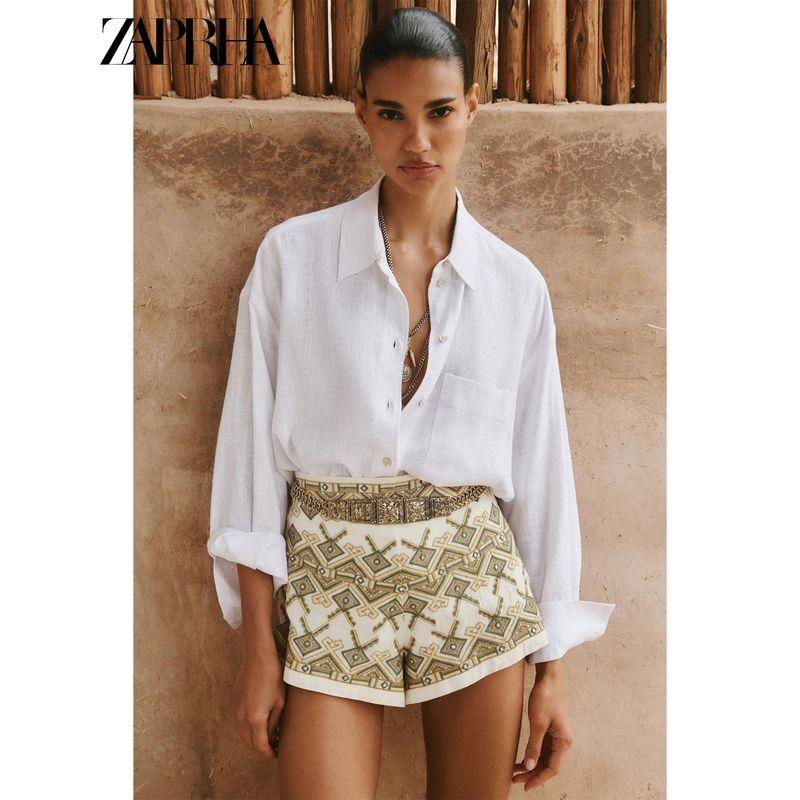 Zaprha 2025 Summer New Holiday Style Lens Patchwork Embroidery Decoration High Waist Casual Shorts 5770224