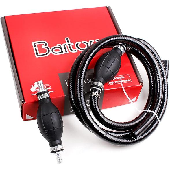 BARTOO Fuel Line Assembly,3/8in Nylon Braided Marine Fuel Hose Line Assembly with Primer Bulb for Marine Outboard Boat Motor RVs Tractors and