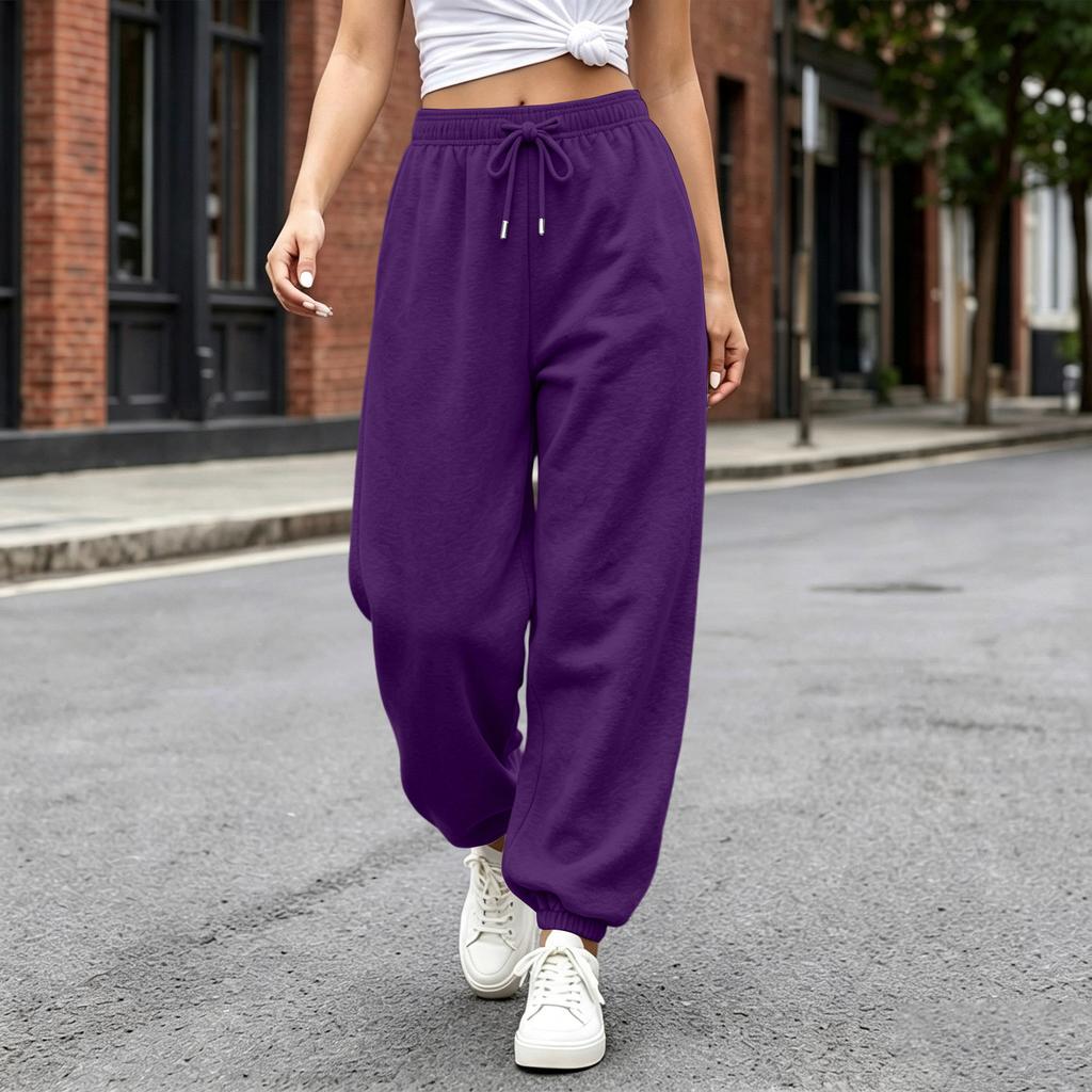 Pantalones Casuales para Mujer con Dobladillo, Ajuste Holgado, Pantalones de Chándal de Color