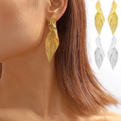 2024 2023 Elegant Noble Leaf Earrings Geometrically Irregular Twisted Leaf Earrings Exaggerate Cool Wind Alloy Temperament Earrings Female