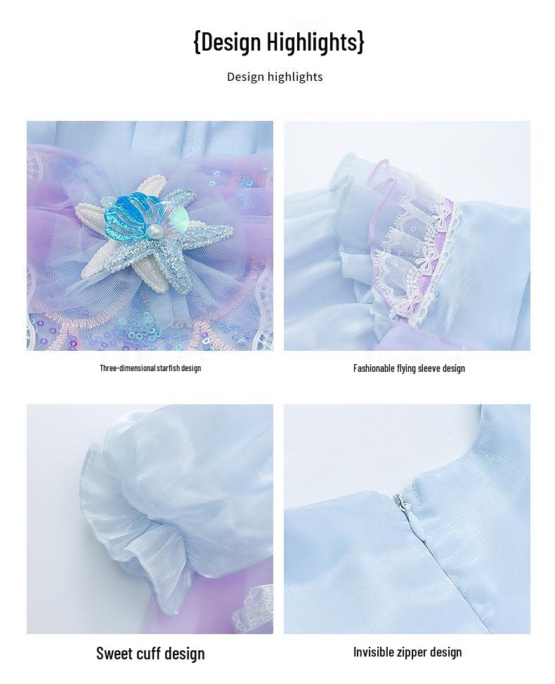 Meisjes Elegante Koreaanse Zeemeermin Prinses Jurk - Lente/Herfst 2026 Lolita Pofmouwtjes Formele Kleding